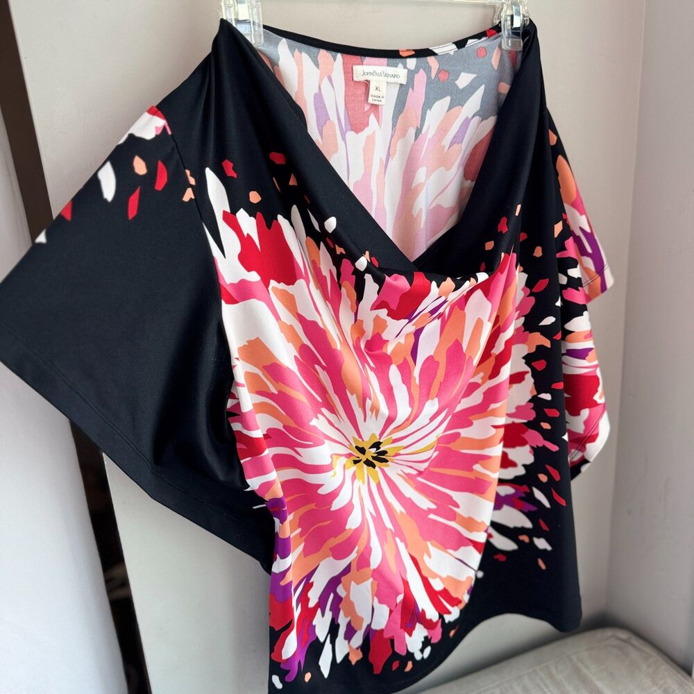 John Paul Richard Women's XL Multicolor Black Batwing Sleeve Top Polyester